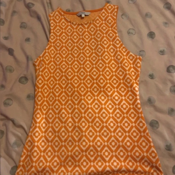 Tops - Orange Geometric Pattern Sleeveless Top